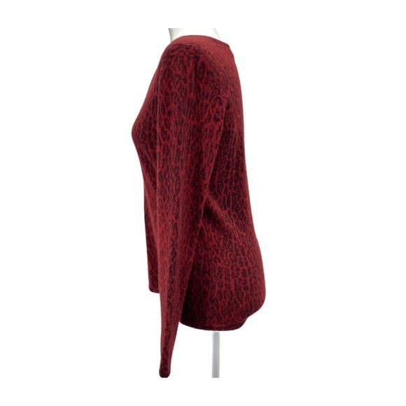 Neiman Marcus 100% Cashmere Red Leopard Print Sweater Size L - Picture 2 of 13